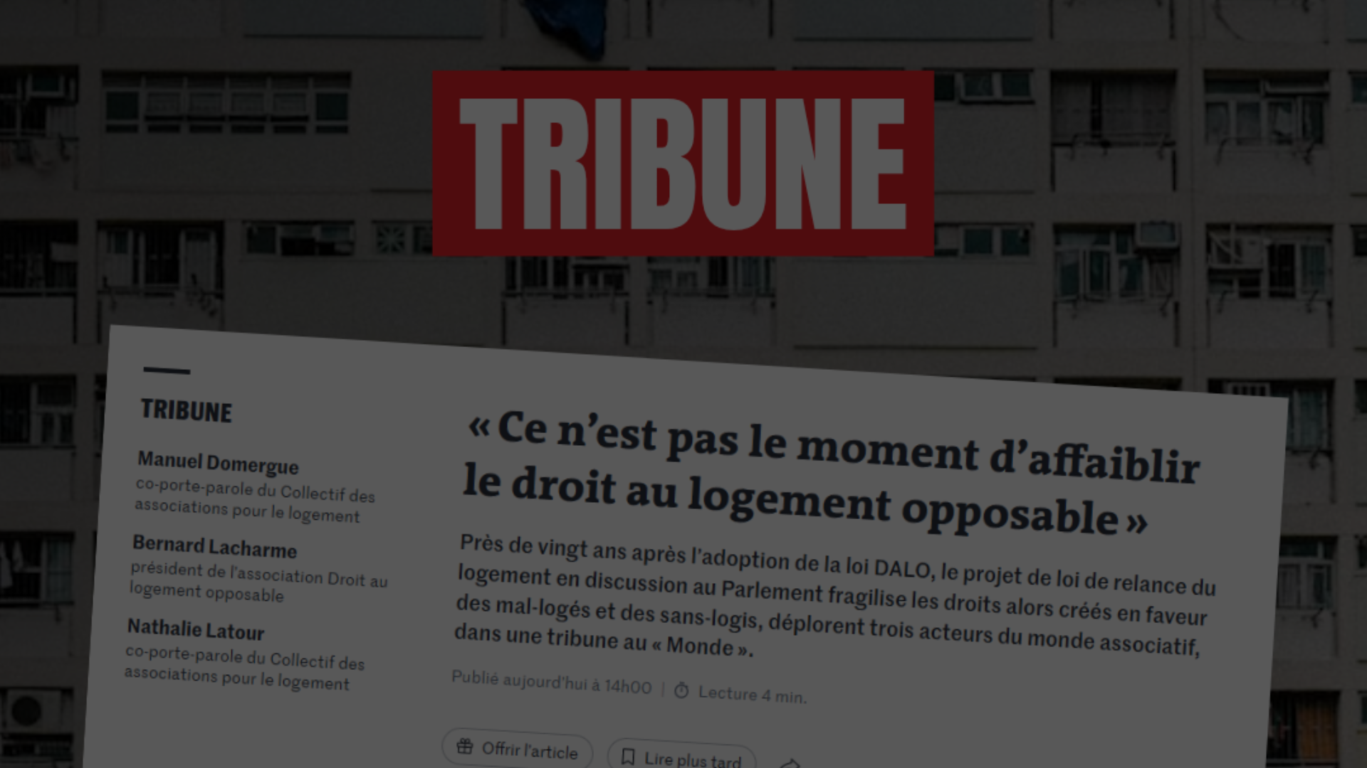 DALO : « Ce n’est pas le moment d’affaiblir le droit au logement opposable »